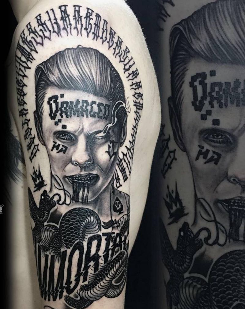 小丑/自杀小队纹身图片_手臂欧美写实花体字纹身图案