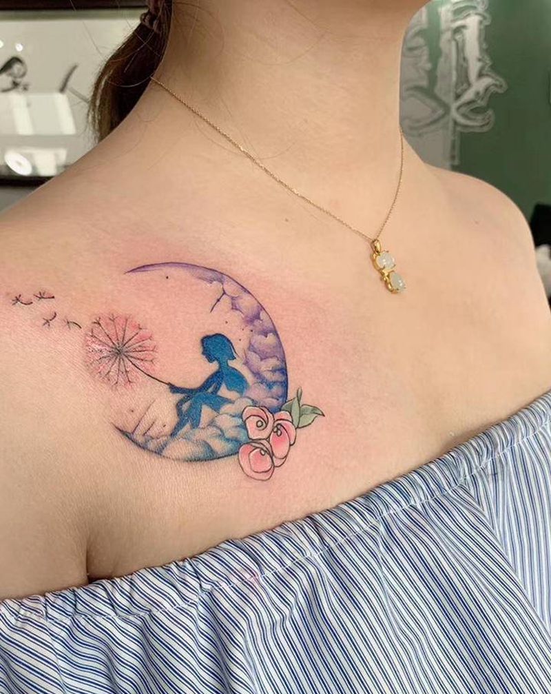 彩色小清新纹身图片_肩部水彩纹身图案