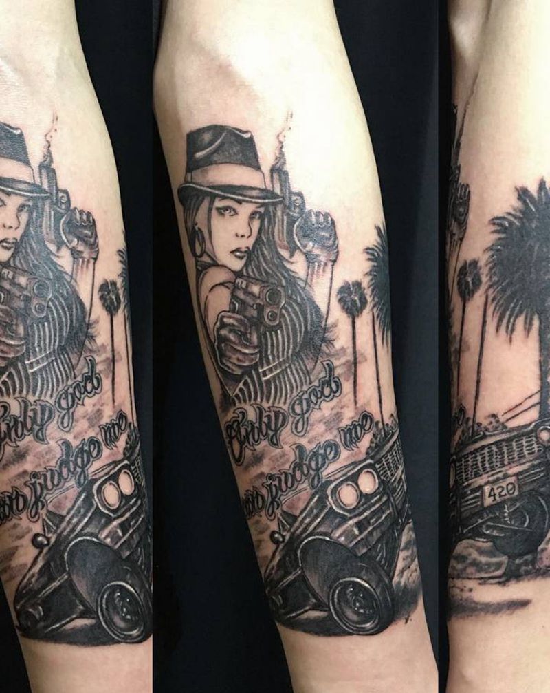 匪帮女徒纹身图片_成品手臂欧美写实人物原创动物植物以太政成都纹身图案