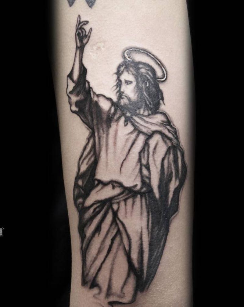 耶稣纹身图片_手臂欧美写实纹身图案