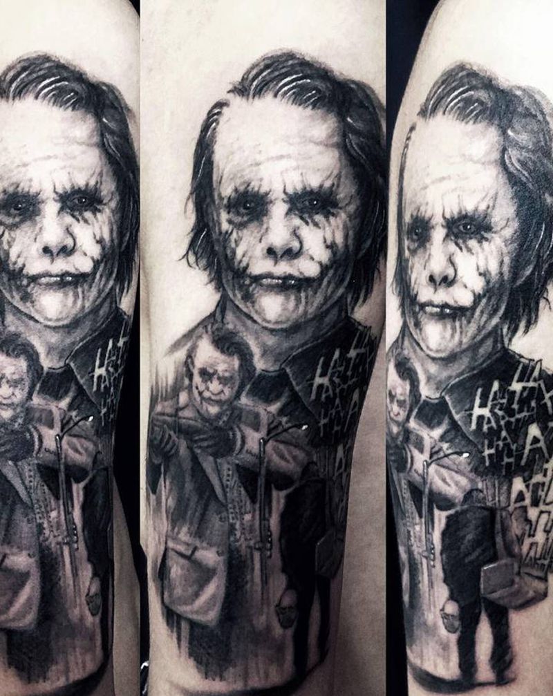 小丑-蝙蝠侠黑暗骑士归来纹身图片_成品手臂欧美写实人物原创以太政成都刺青成都纹身图案