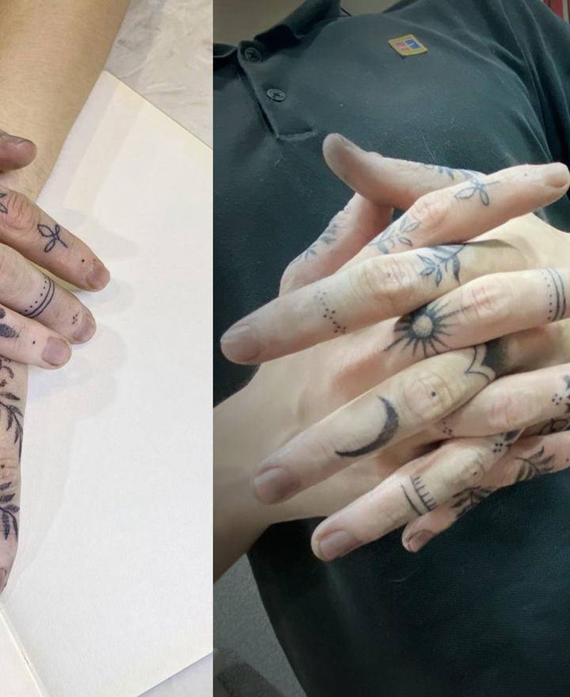 手指白癜风遮盖纹身图片_手部点刺纹身图案