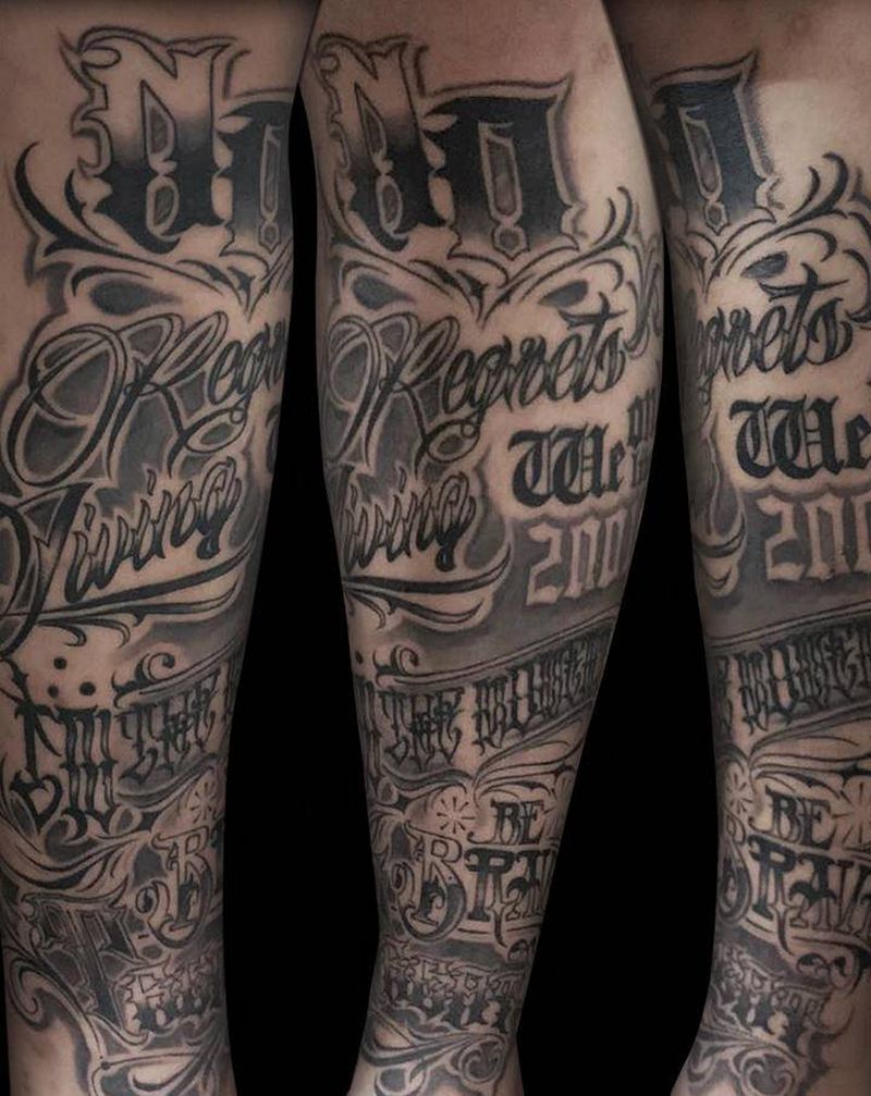 花体字小腿纹身图片_腿部花体字纹身图案