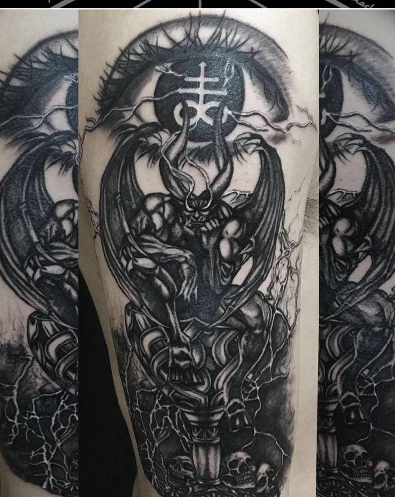 圣杯上的撒旦纹身图片_手臂欧美写实以太政纹身图案