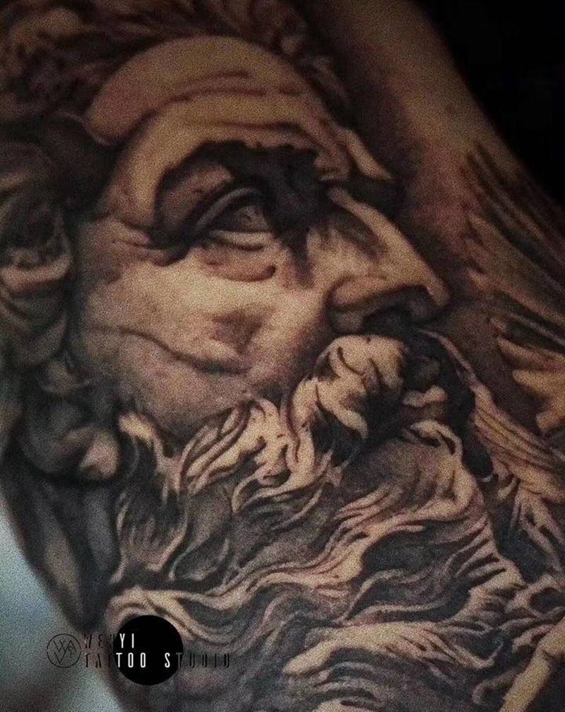 海神“波赛冬”纹身图片_手臂欧美写实纹身图案