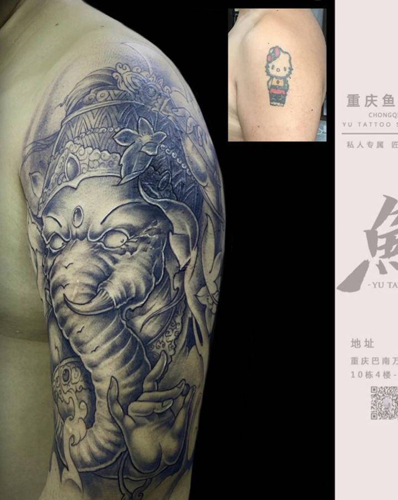 象神纹身图片_手臂新传统纹身图案