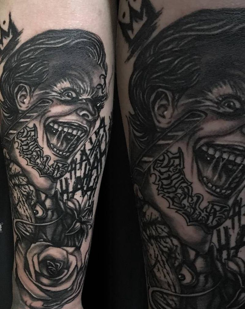 剃刀小丑-漫画版纹身图片_手臂欧美写实匪帮西海岸奇卡诺纹身图案