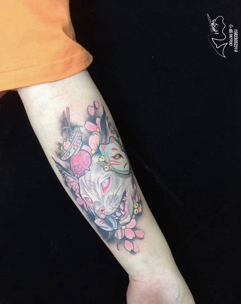 招财猫遮盖英文纹身图片_手臂New School纹身图案