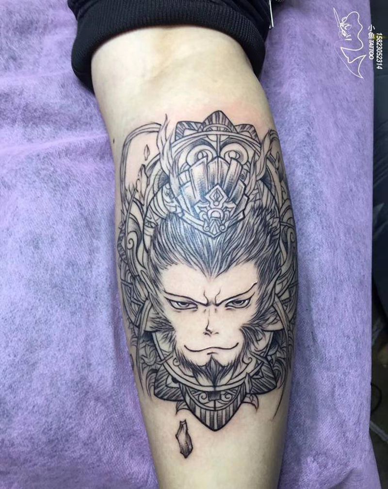 齐天大圣孙悟空纹身纹身图片_腿部点刺纹身图案