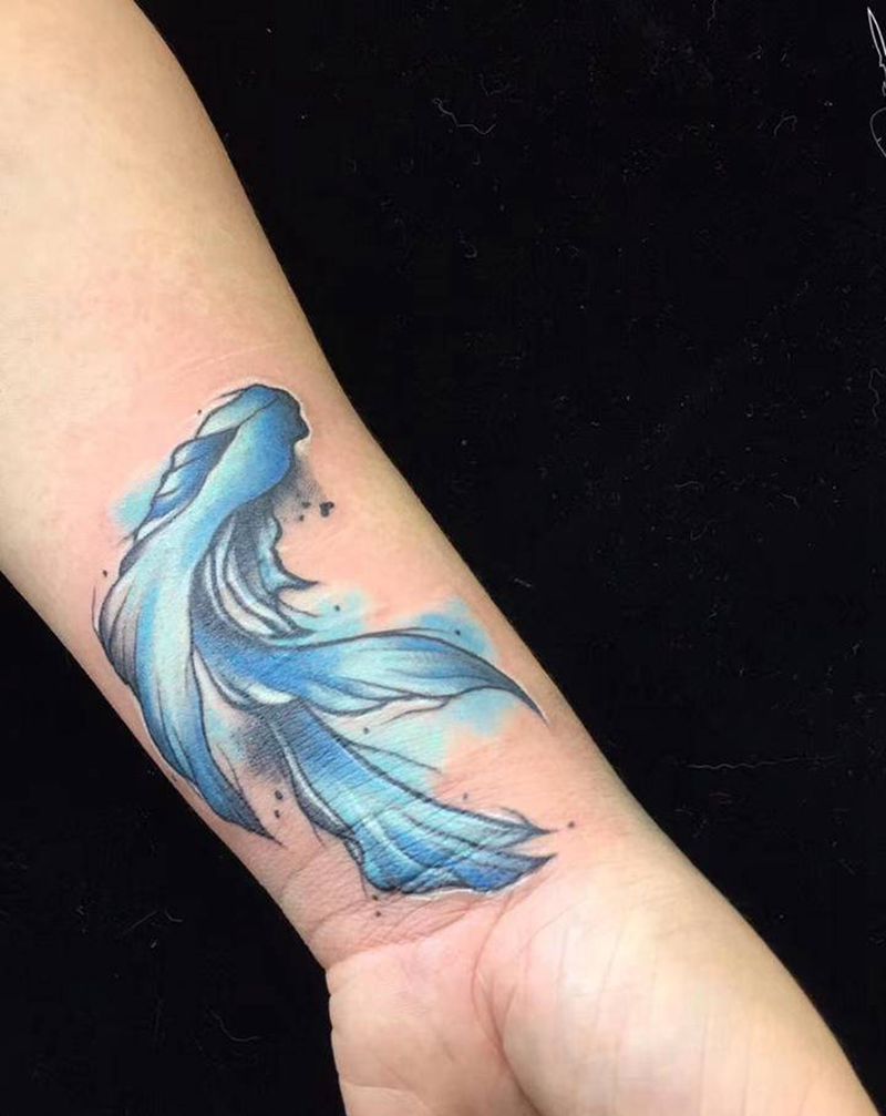 斗鱼遮盖作品纹身图片_手臂水彩纹身图案