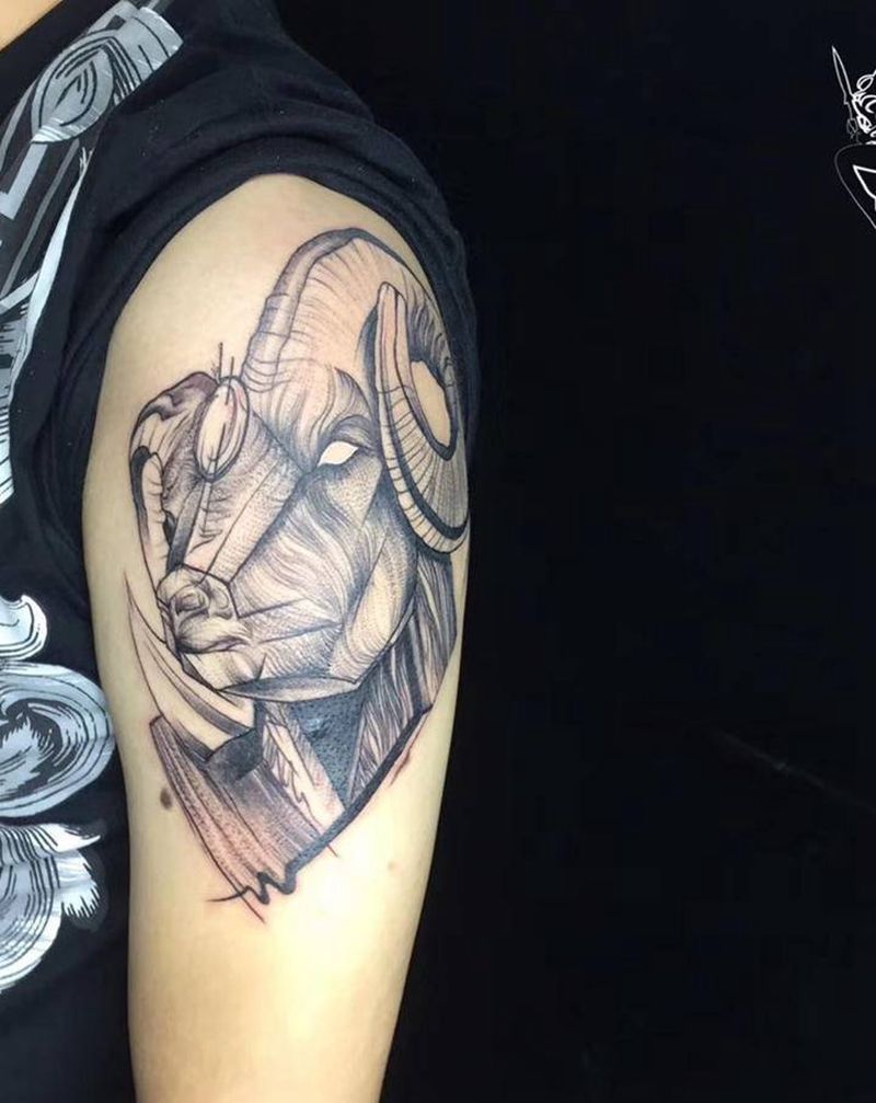 白羊座.属羊纹身图片_手臂点刺纹身图案