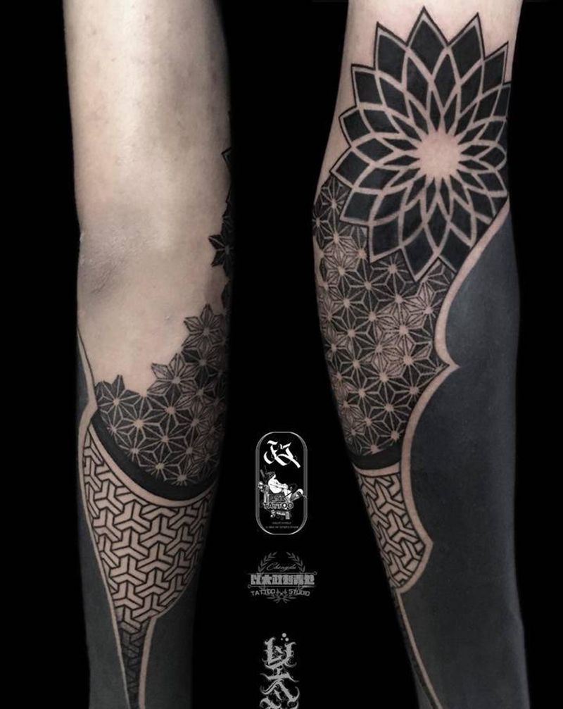 遮盖艺妓纹身图片_手臂图腾几何纹身图案