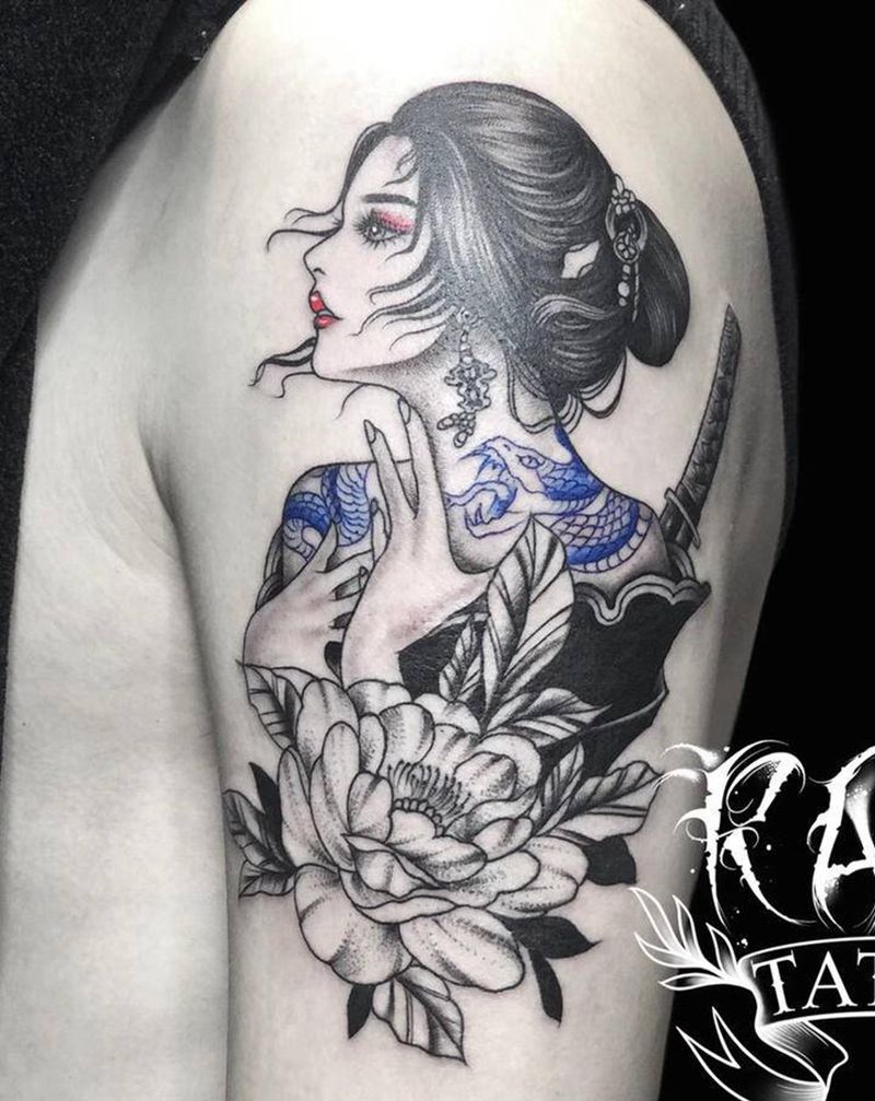 艺妓纹身图片_手臂新传统艺妓纹身图案