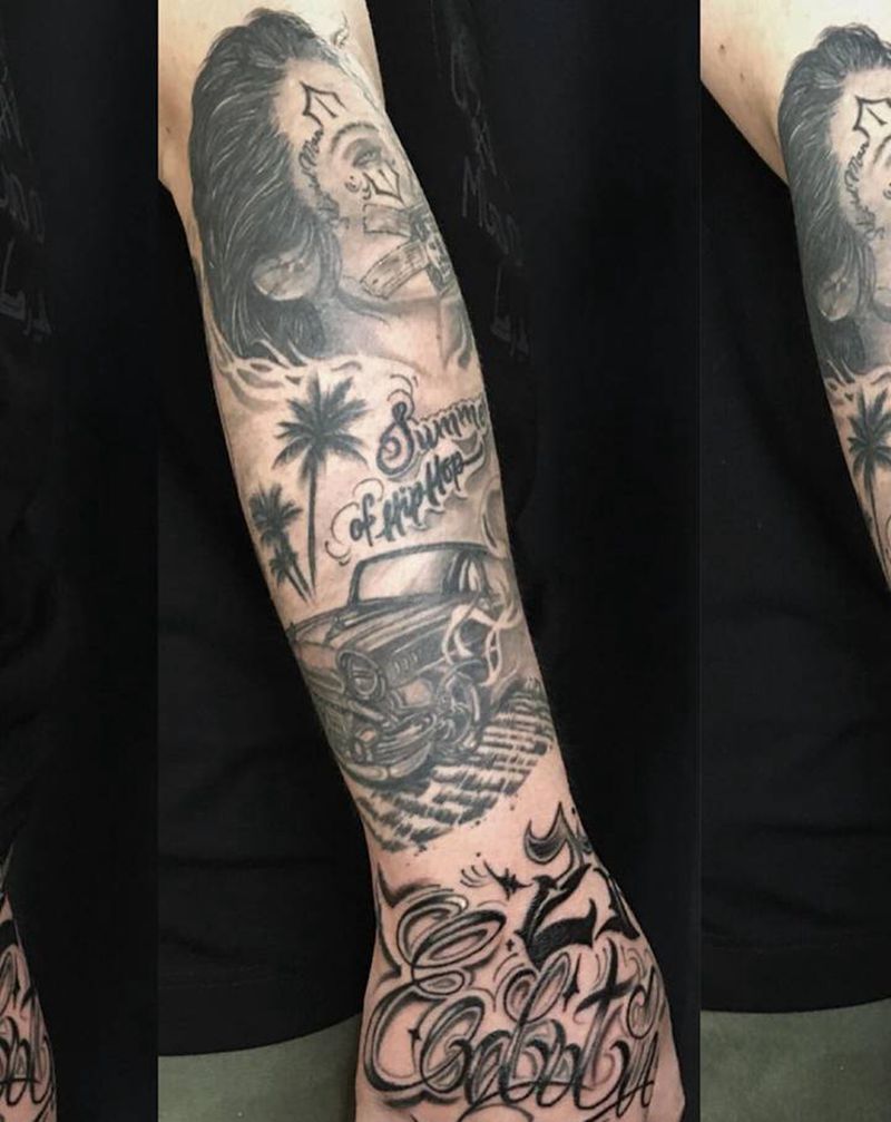 WCT纹身图片_手臂手部花体字欧美写实奇卡诺西海岸匪帮纹身图案