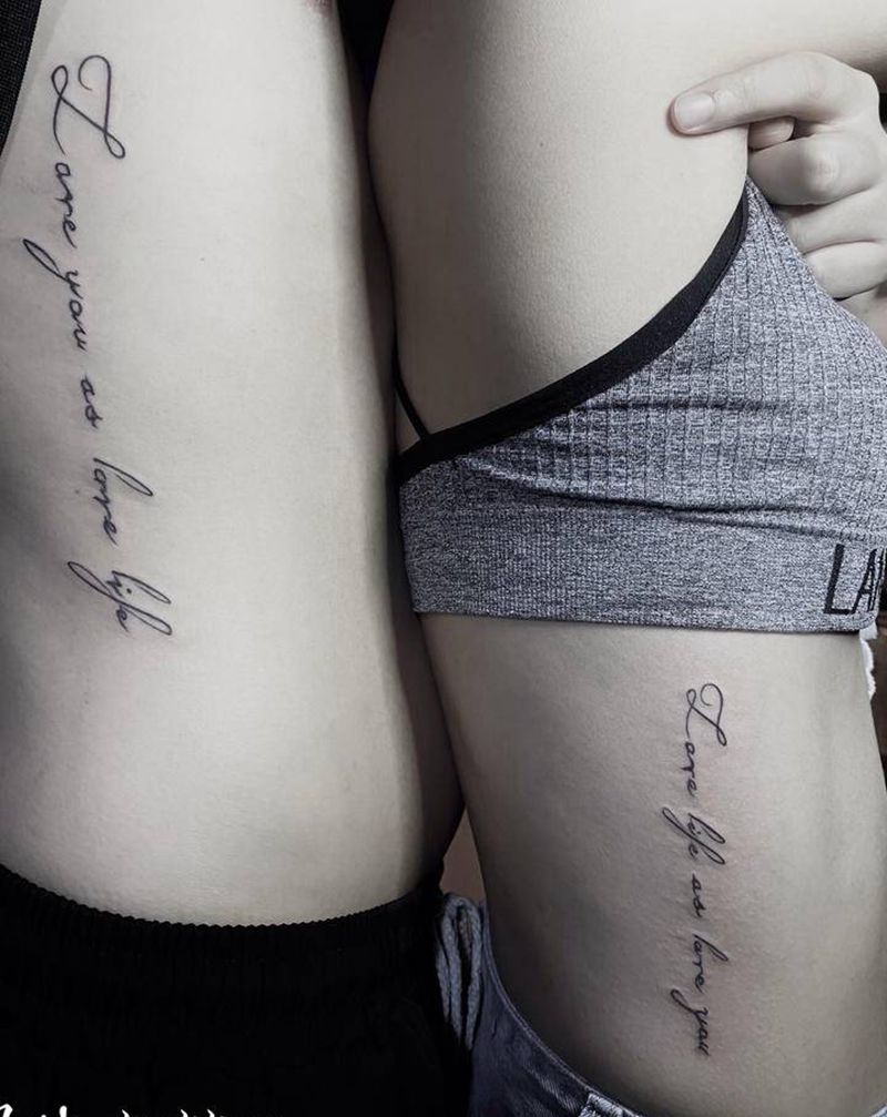 情侣英文纹身图片_腰部纹身图案