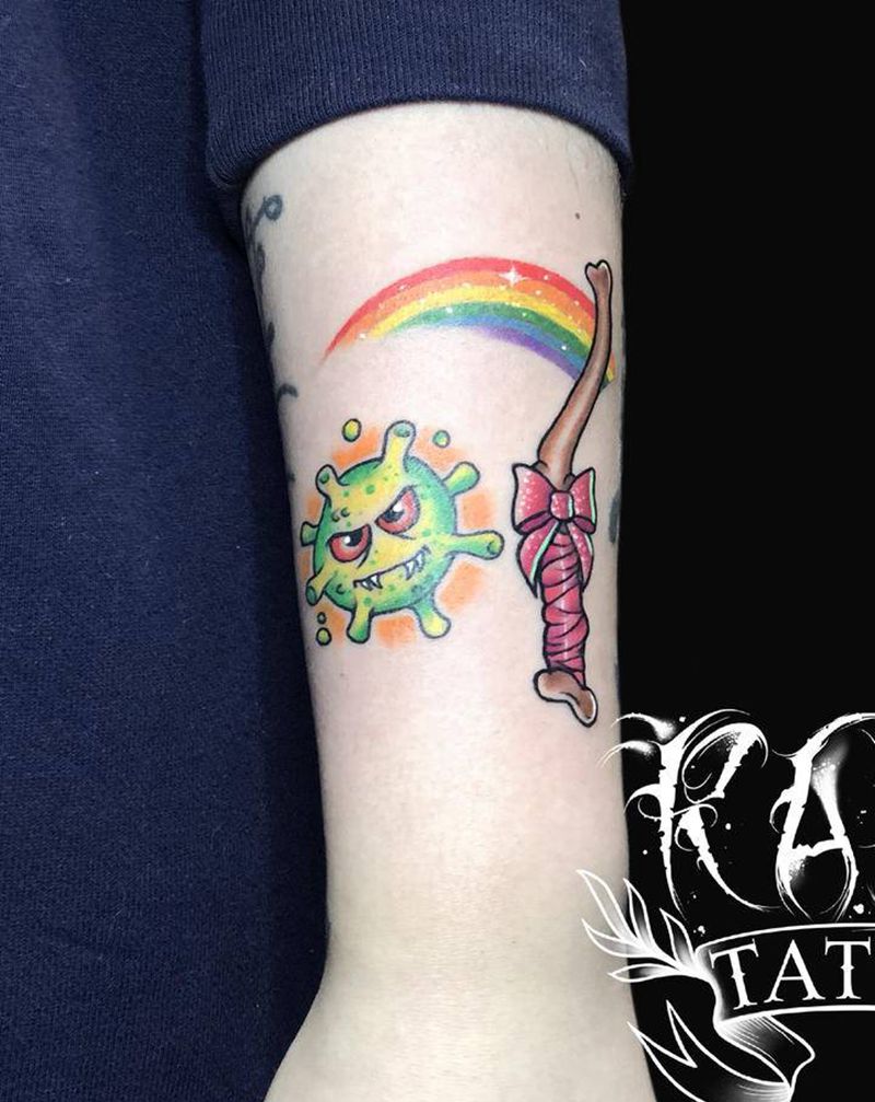 死神镰刀&病毒纹身图片_手臂New School镰刀病毒纹身图案