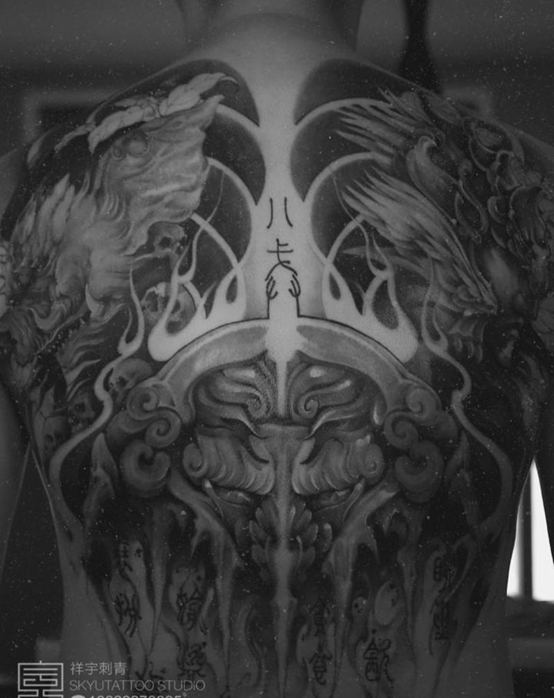 八戒纹身图片_背部新传统八戒 天蓬纹身图案