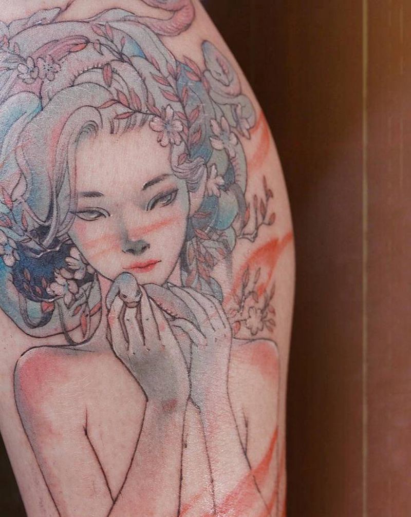 定制纹身美杜莎纹身图片_脚部美杜莎纹身图案