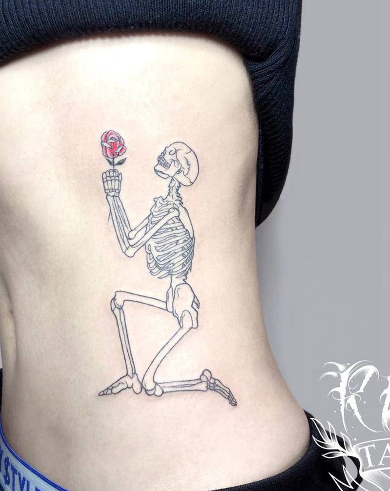 求婚骷髅纹身图片_腹部腰部骷髅 求婚纹身图案