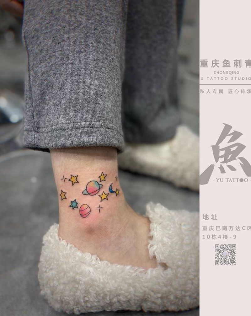 宇宙小清新修改纹身图片_腿部水彩纹身图案