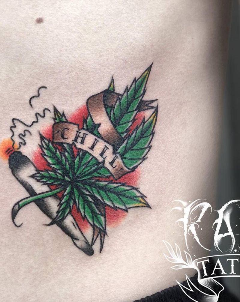 old school ma叶纹身图片_腹部Old School麻叶纹身图案