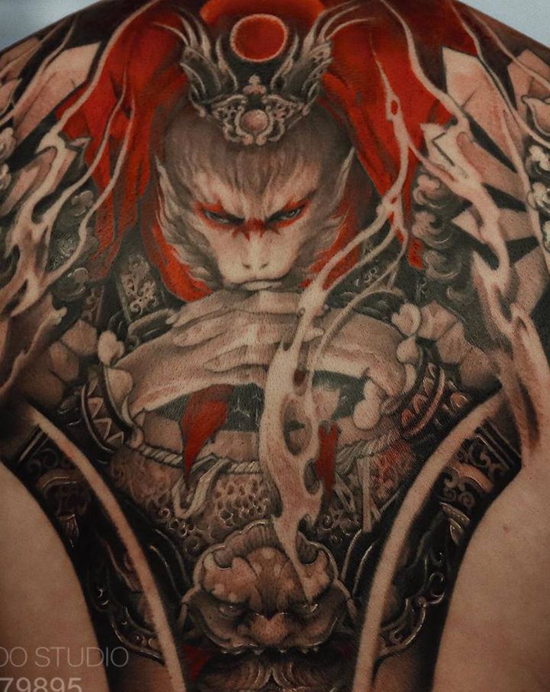 齐天纹身图片_背部新传统齐天大圣纹身图案