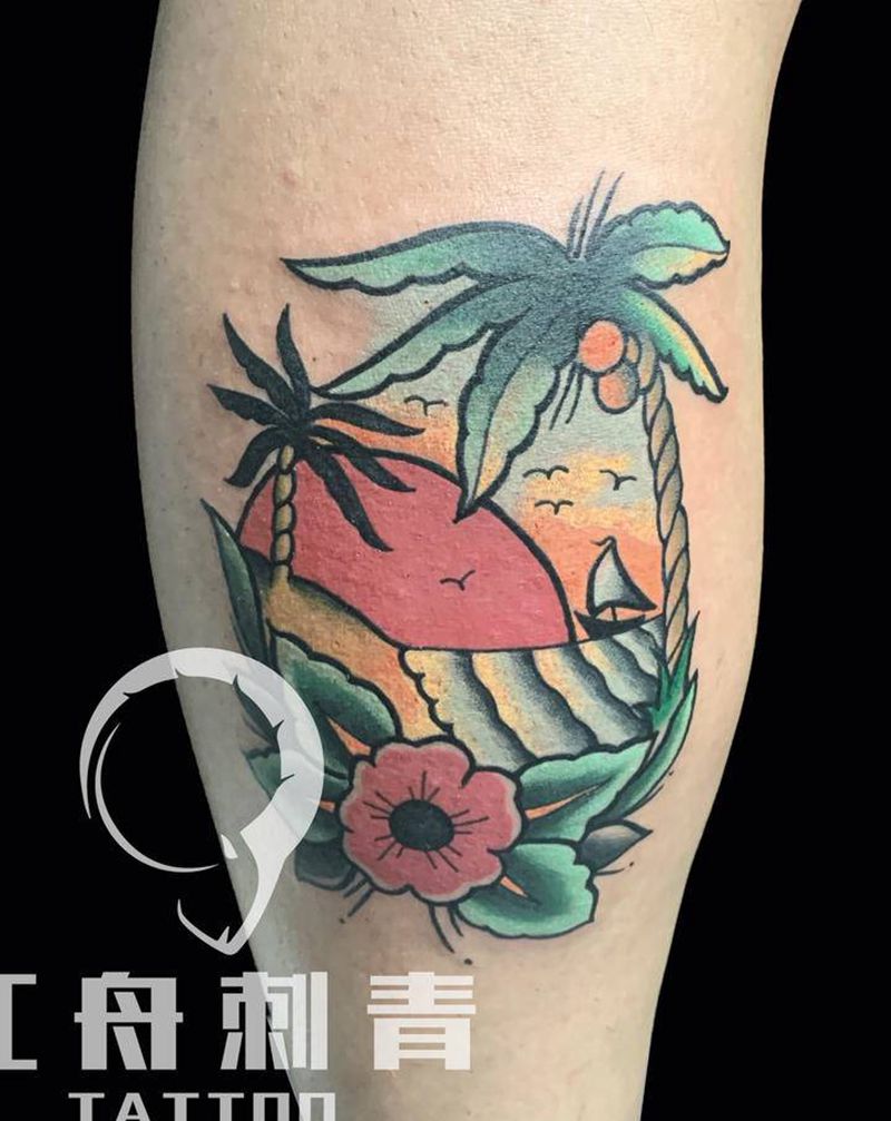 old school纹身图片_腿部Old School纹身图案