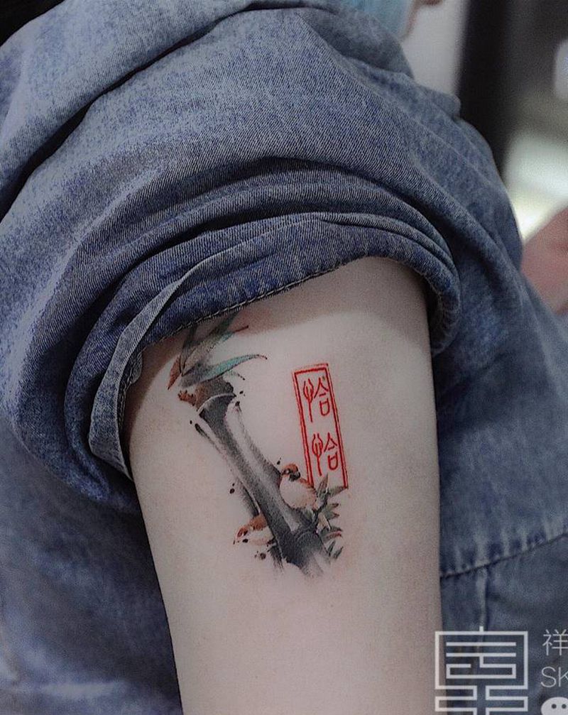 恰恰纹身图片_手臂国风 写意纹身图案