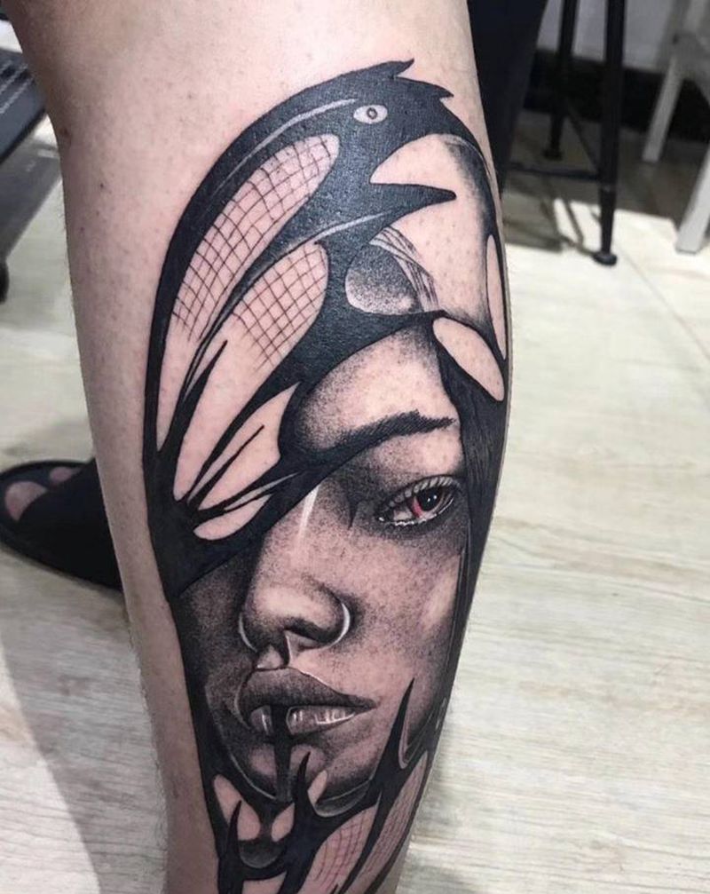 完成纹身图片_腿部欧美写实纹身图案