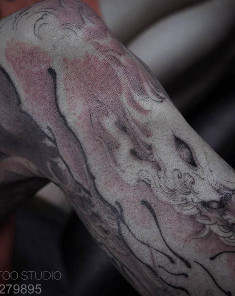 唐狮纹身图片_新传统唐狮纹身图案