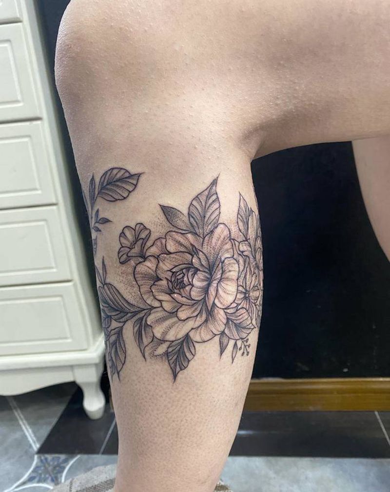 遮盖疤痕素花纹身图片_腿部点刺纹身图案