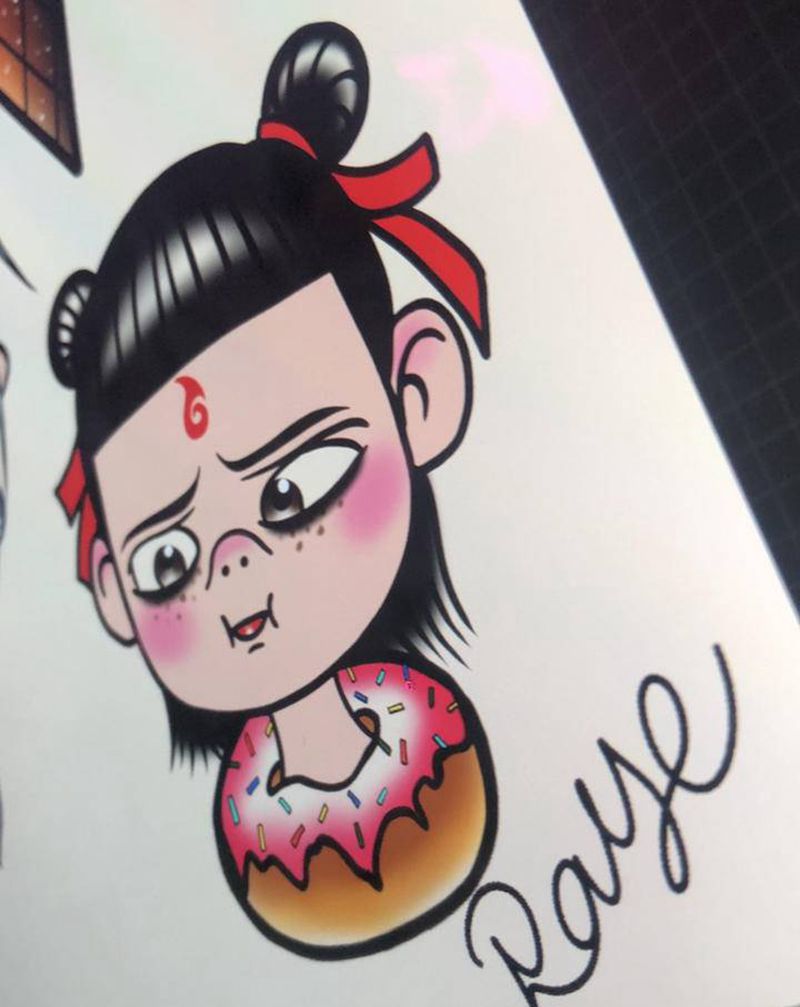 甜甜圈哪吒纹身图片_New SchoolOld School卡通纹身图案