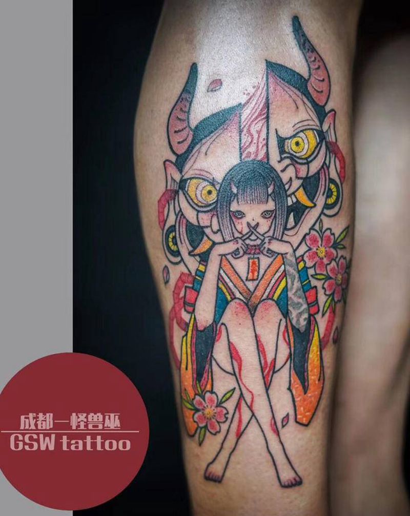 怨面琉璃纹身图片_脚部新传统纹身图案