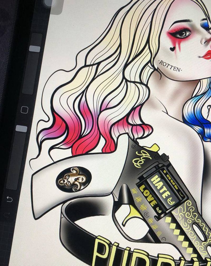 原创哈利奎因纹身图片_New School哈利奎因小丑女纹身图案