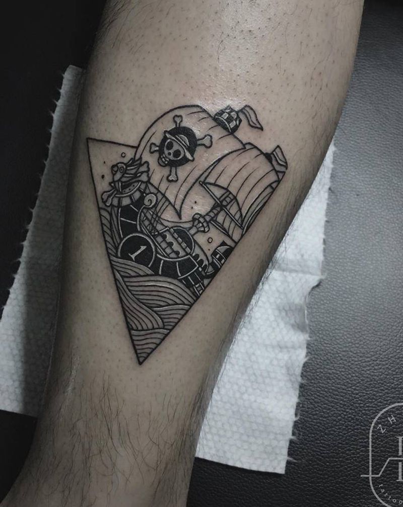 海贼王情侣纹身纹身图片_脚部腿部欧美写实海贼王纹身图案