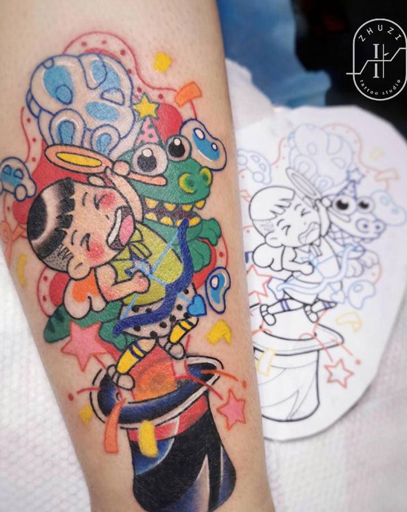 温馨组纹身图片_手臂腿部New School纹身图案