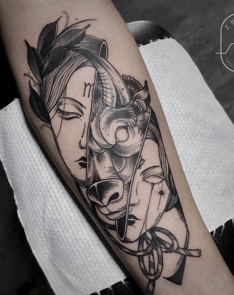 处女座和金牛座纹身图片_手臂手部欧美写实纹身图案