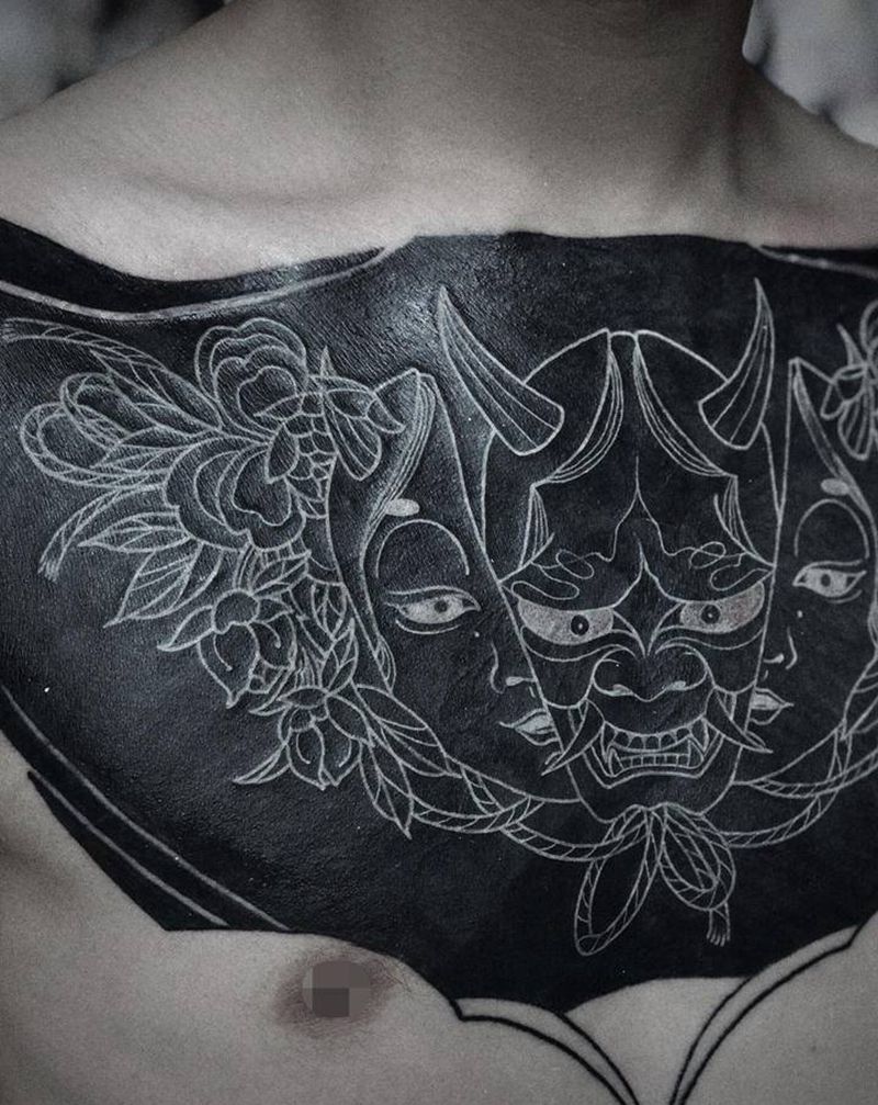 般若纹身图片_胸部老传统New School纹身图案