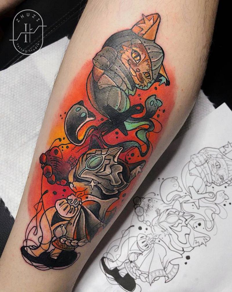 我也不知道这个是什么游戏纹身图片_脚部腿部New School纹身图案