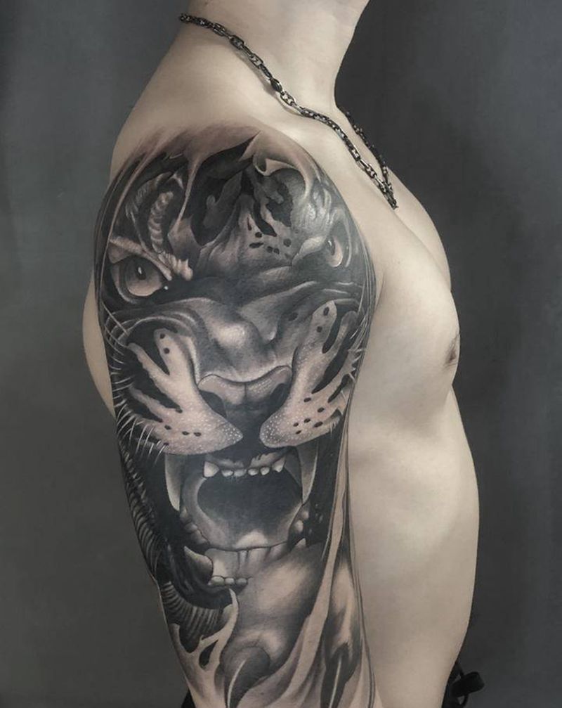 写实老虎纹身图片_手臂纹身图案