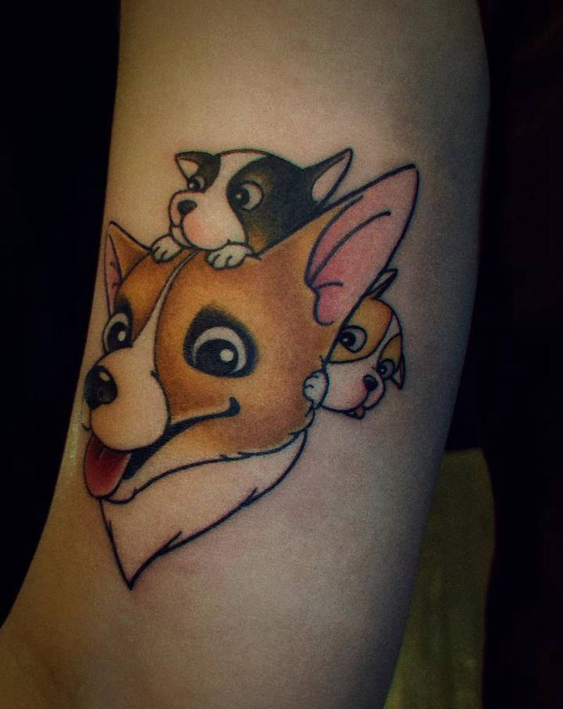 柯基纹身图片_手臂New SchoolOld School柯基犬纹身图案