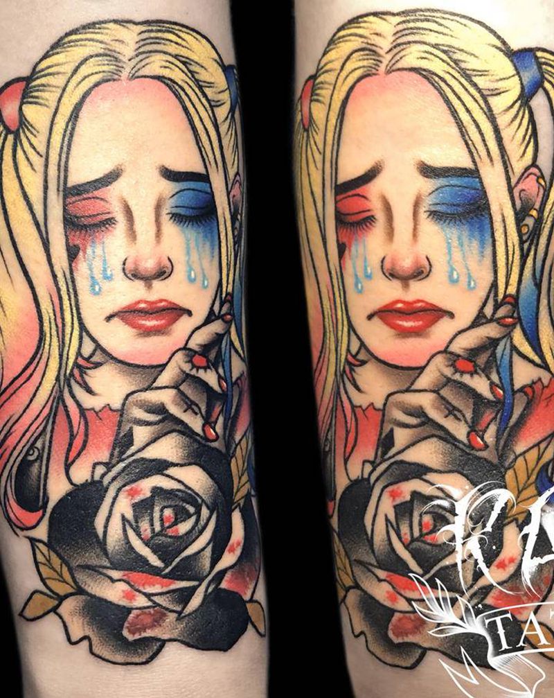 悲伤的哈利奎茵纹身图片_手臂New School原创小丑女纹身图案