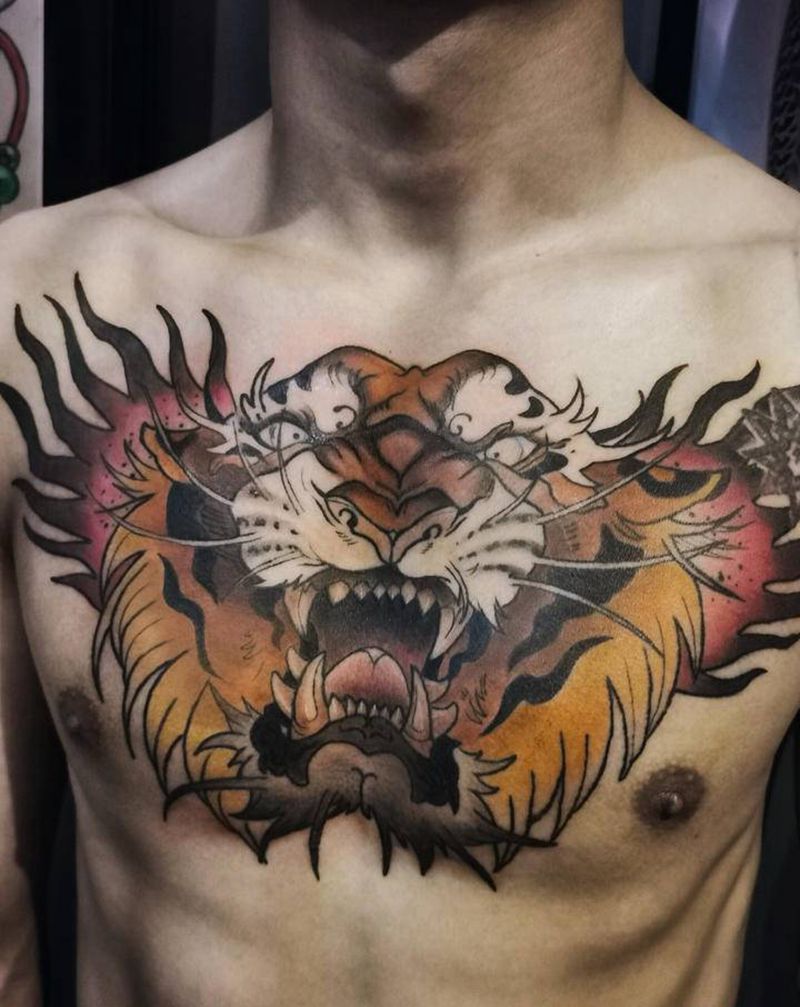 致敬勇士纹身图片_胸部纹身图案