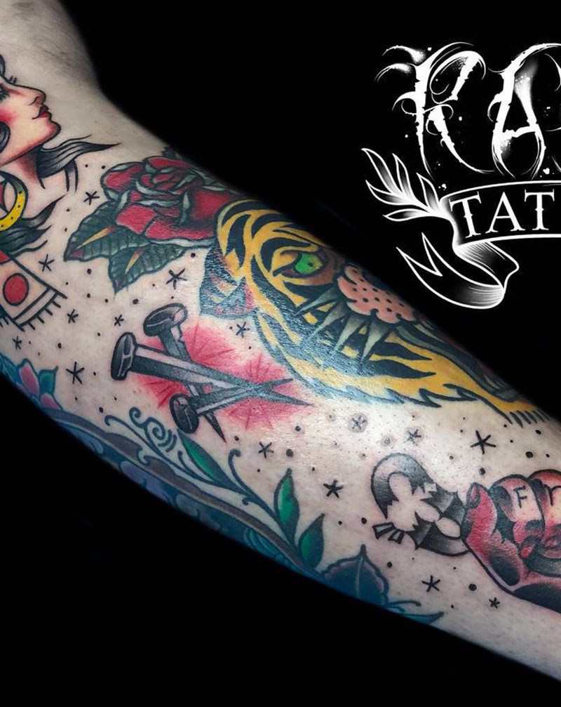 old school美式包小腿纹身图片_腿部Old School包小腿纹身图案