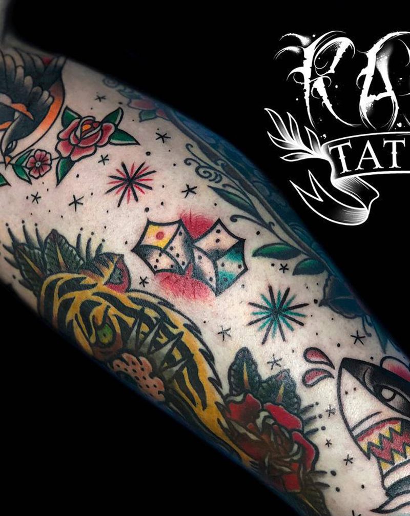 old school美式包小腿纹身图片_腿部old school包小腿纹身图案