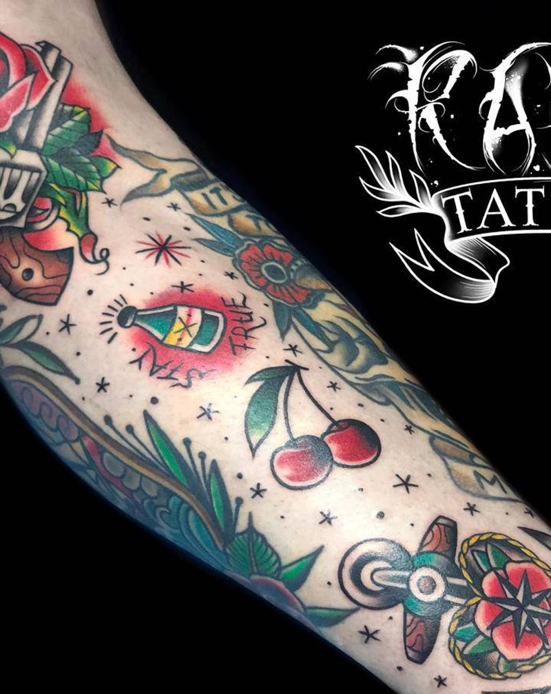 old school美式包小腿纹身图片_腿部Old School包小腿纹身图案