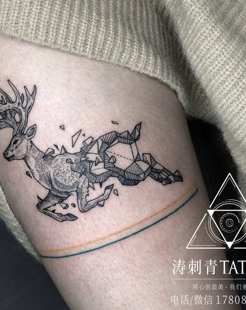 几何纹身图片_腿部纹身图案