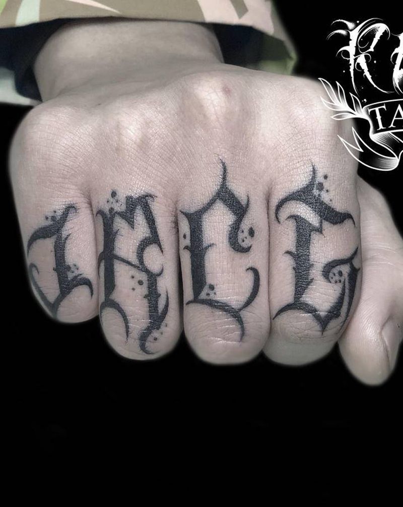 freehand字体纹身图片_手部花体字手指纹身图案