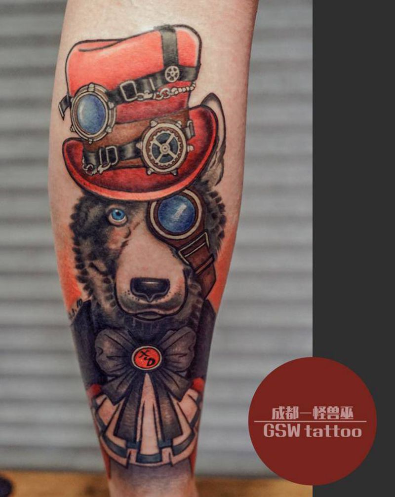 朋克宠物秀纹身图片_腿部欧美写实纹身图案