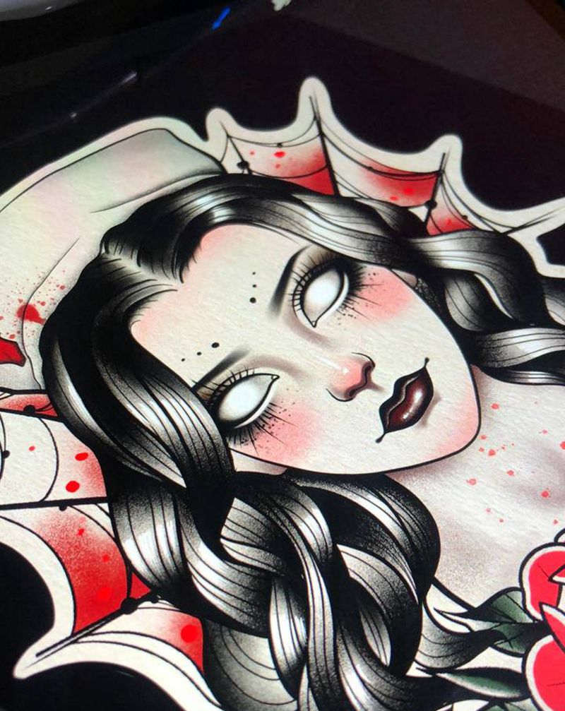 暗黑小护士纹身图片_New School护士原创纹身图案